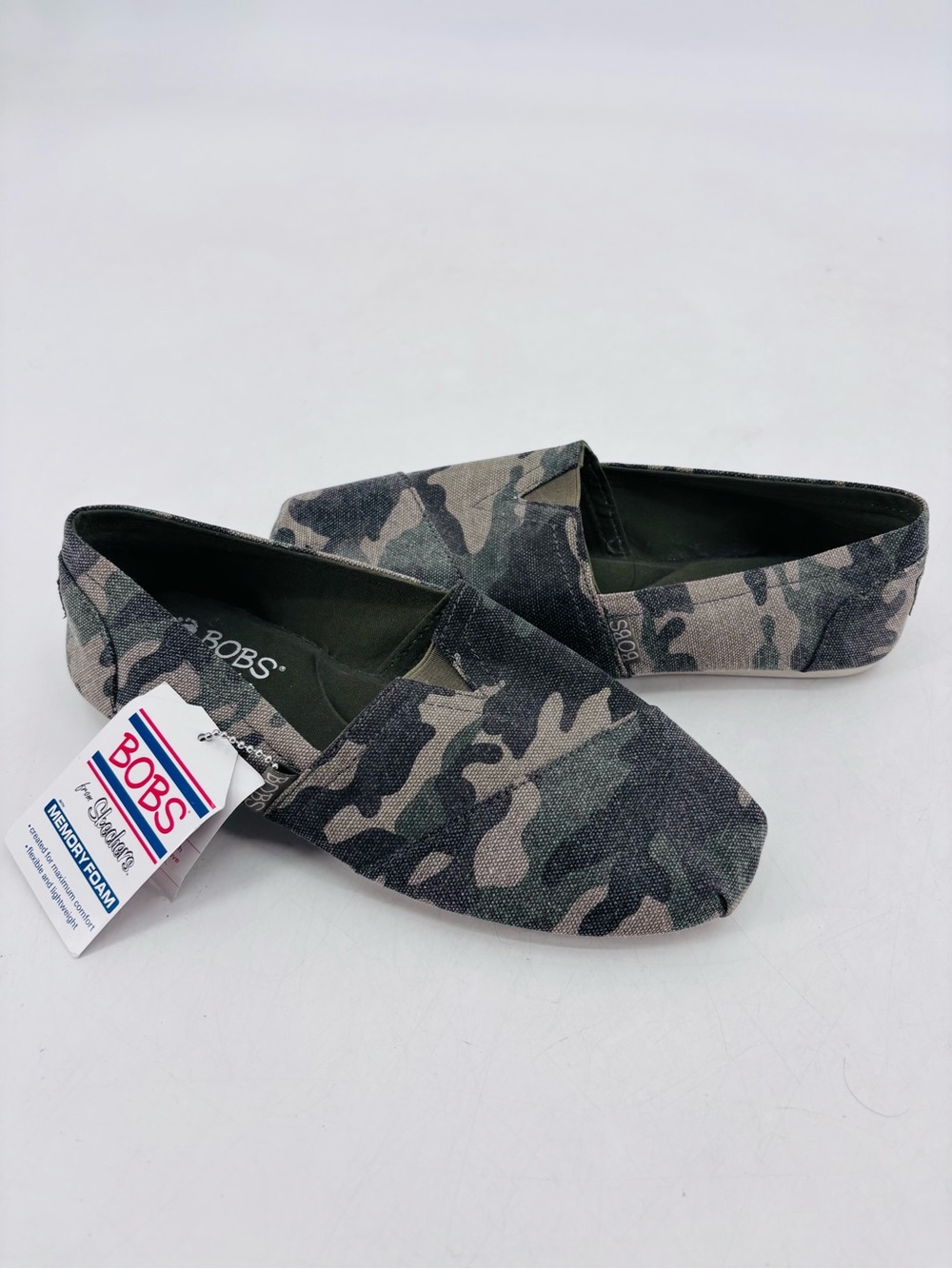 Bobs from Skechers NEW Alpargata Camo Print Memory Foam Slip On Loafers Flats
